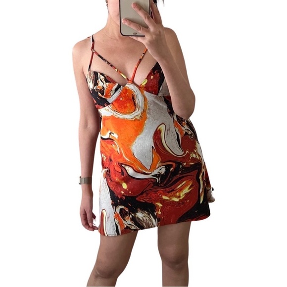 URBAN OUTFITTERS Pretty Please Cut Out Mini Dress Orange Medium - Picture 6 of 6